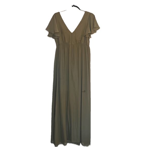 Birdy Grey Hannah Dress Size M Olive Green Chiffon Sage Empire Flutter Sleeves - Picture 12 of 15